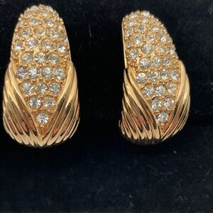 St. John RARE Gold Crystal Embellished Clip On Earrings